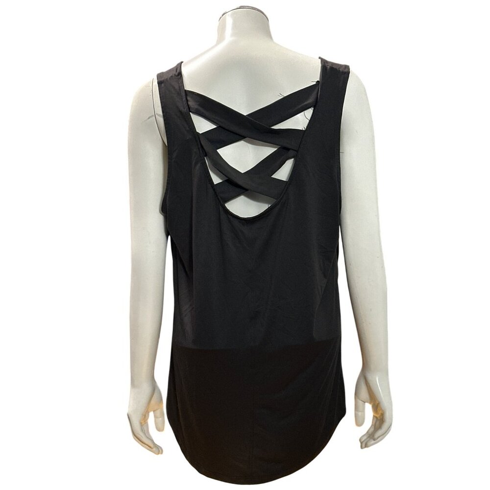 Adrienne Vittadini Sport Black Tank Top LG Stretchy Cross Back Yoga Fitness Top - Picture 5 of 9